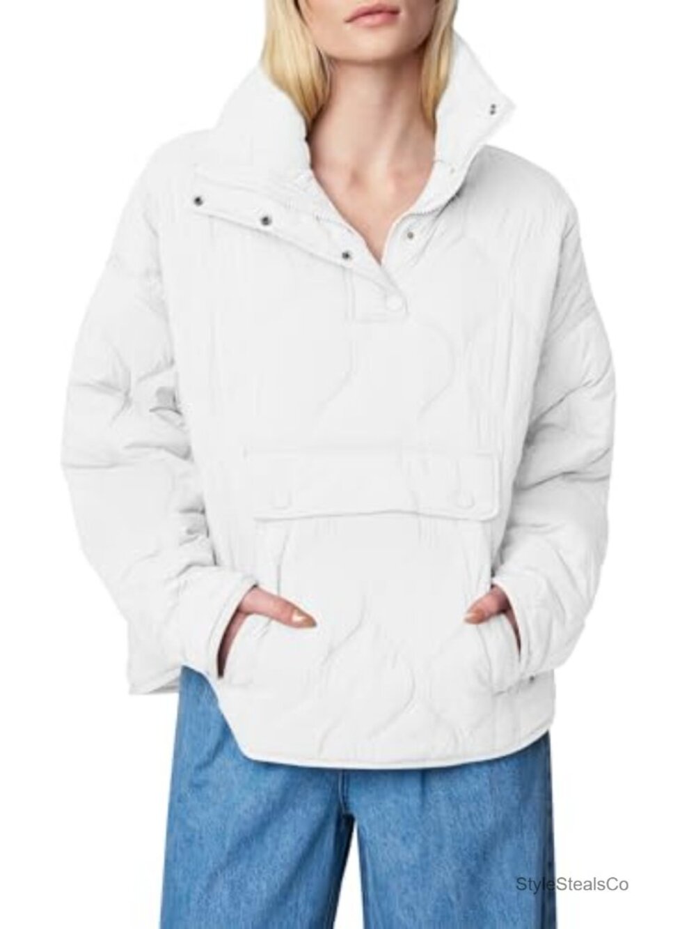 Womens Oversized Quilted Puffer Jacket Half Zip Pullover Lightweight Coat